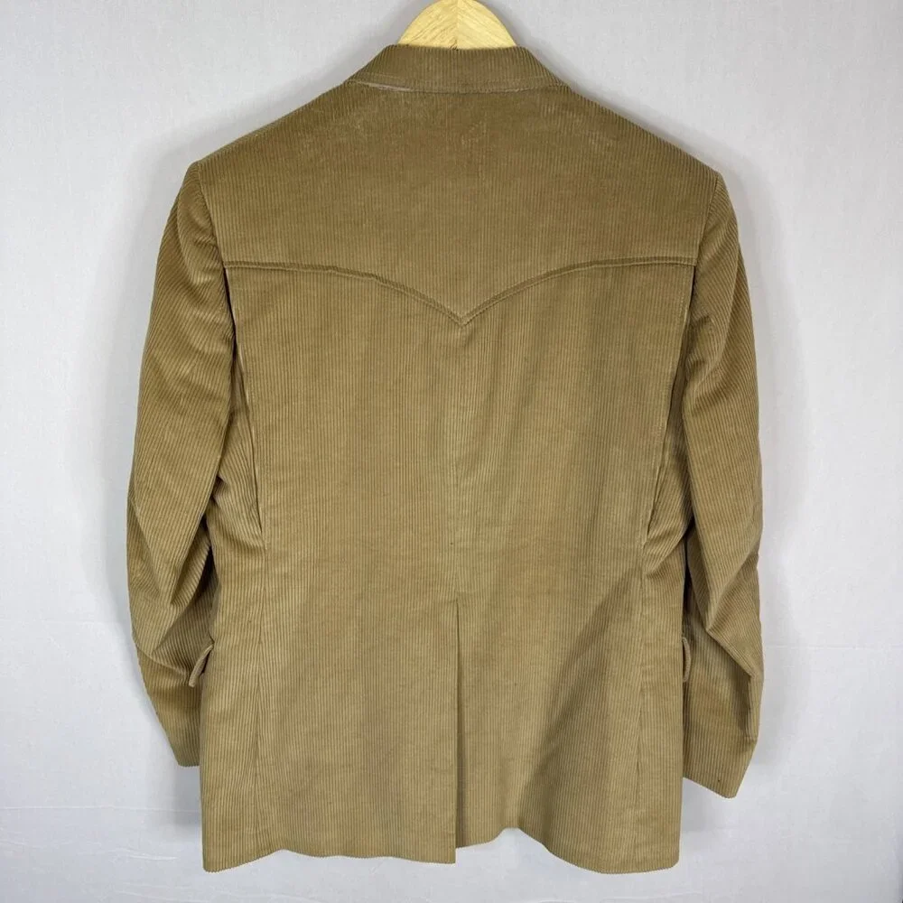 Vintage 1970s Men 42 Harrodale Tan Corduroy Western‎ Rodeo Blazer Sports Coat